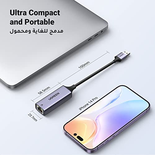 UGREEN USB 3.0 Ethernet Adapter Aluminum, 1000Mbps Gigabit RJ45 LAN Internet Adapter, for Office/Home/Gaming, Compatible with MacBook, iMac, PC, Switch, Surface Pro, Windows, Mac OS/IOS, Linux, Grey