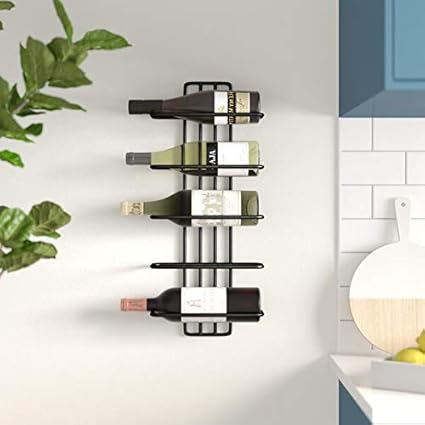 INDIAN DECOR. 2980 Wall Mounted 5 Bottle Wine Rack (Black)