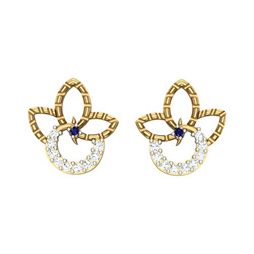IGI/IGLI Certified 0.034Ct (IJ-Color I1-I2 Clarity) Diamond and Blue Sapphire Earings in 14K/18K Whi