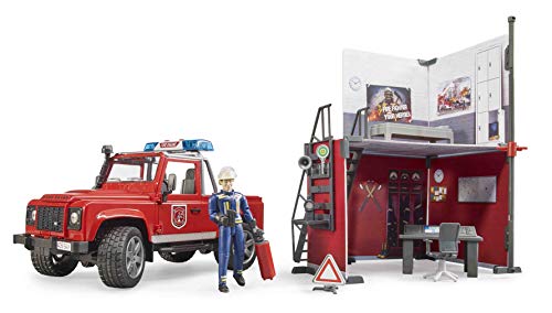 bruder 62701 - bworld Feuerwehrstation mit Land Rover Devender, Feuerwehrmann, Light & Sound Modul - 1:16 Einsatzfahrzeug, Feuerwehrauto, Notruf, Einsatzzentrale, Rettungsfahrzeug, Figur – Bild 3