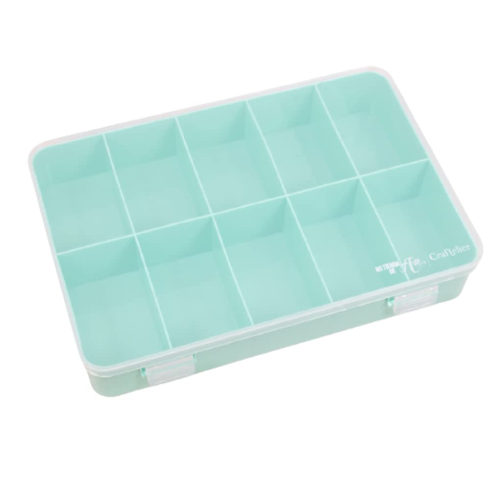Craftelier - Organization Box with 10 Compartments for Scrapbooking and Crafts Materials | Dimensions 26.5 x 17.8 x 4.2 cm (10.4" x 7" x 1.65") - Turquoise