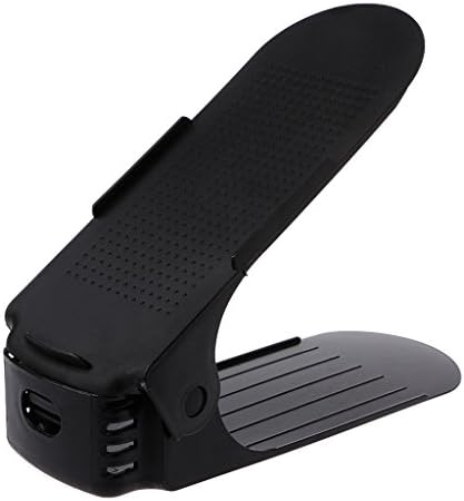 ULKEME Home Shoes Base Space Saver Rack Double Adjustable Layer Shoes Storage Hanger (Black)