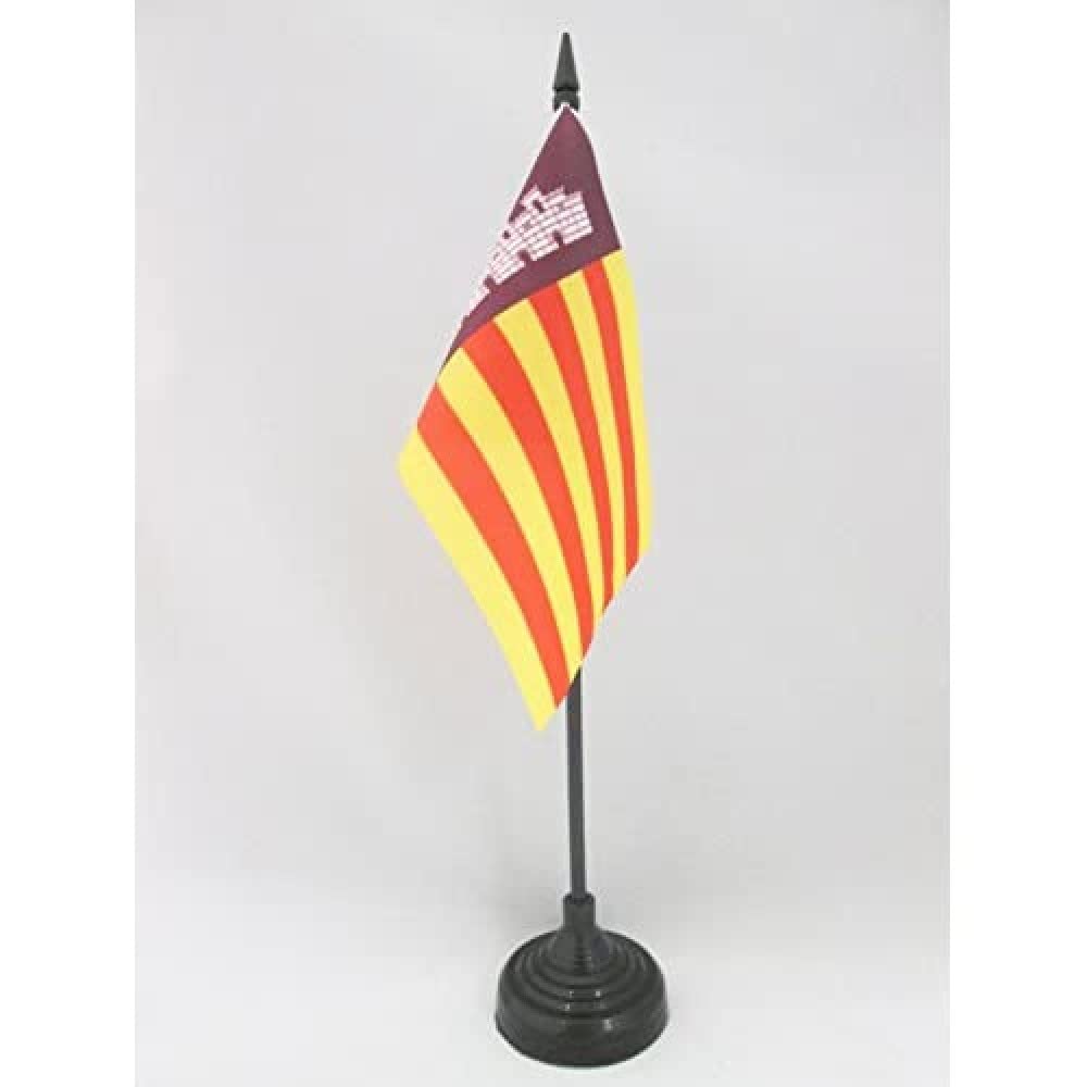 AZ FLAG - Mallorca Table Flag 4'' x 6'' - Mallorca City Office Mini Banner 100% Polyester 15 x 10 cm - Mini Desk Flag with 10'' Pole and Black Plastic Base