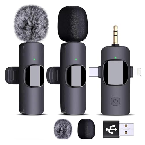 ENJOYPRO 3 in 1 Wireless Lavalier Microphones for iPhone, ipad, Android, Camera, Mini Lapel Mic with Noise Reduction for Video Recording, Interview, YouTube, Live Stream, 2Mic at Amazon