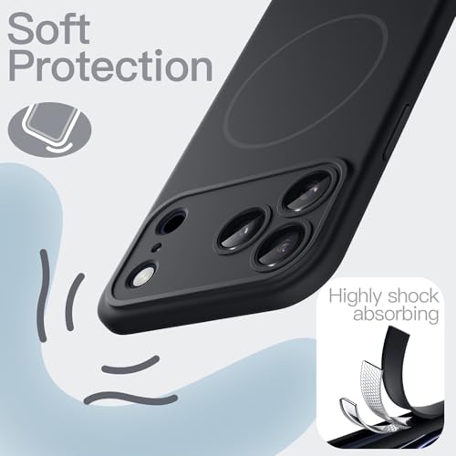 JETech Magnetic Silicone Case for iPhone 17 Pro 6.3 Inch, Compatible with MagSafe, Silky Soft, Shock Absorption Case with Camera Lens Protection (Black)
