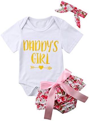 gllive 3PCS Baby Girls Worth The Wait/Daddy's Girl Print Outfit Clothes Romper Bodysuit Pants Headband Set (6-12 Months, Pink White 01)
