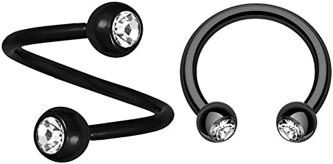 Lots of 2pcs Stainless Steel Twist & Horseshoe w/ Cz Gem Balls Spiral Rings