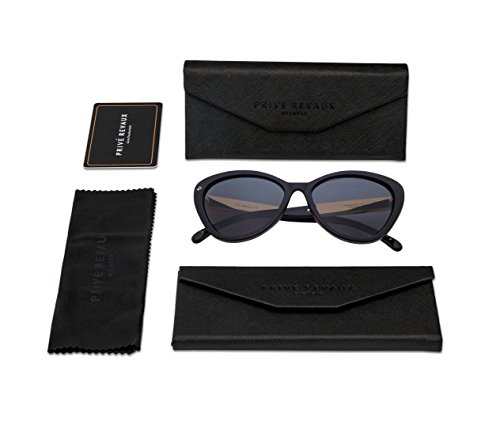 PRIVÉ REVAUX ICON Collection “The Hepburn” Handcrafted Designer Polarized Retro Cat-Eye Sunglasses (Black)