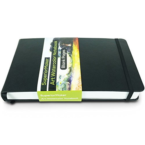 Watercolor Paint Sketchbook, Water and Dry Media Art Notepad, Heavyweight 220gsm Paper, No Bleed, Top Opening, 5" x 8.25", 100 Pages, Crafts, Materials, Black Hardcover Journal - SuperiorMaker