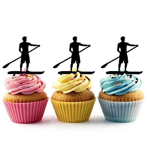 TA0792 Stand Up Paddle Board Silhouette Party Wedding Birthday Acrylic Cupcake Toppers Decor 10 pcs