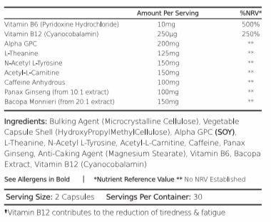 Vi-Brain Nootropic Focus Supplement - Daily Brain Food Providing Mental Stimulation and Stamina for Busy Professionals, Students & Athletes - Concentration Pills Nootropics Supplement - 30 Day Supply