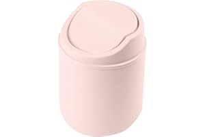 HEALT Wastebasket Trash Can - Desktop Mini Plastic Waste Garbage Can with Swing Lid, Stylish Countertop Trash Bin Table Waste Paper Basket Round Small Trash Can for Office Bathroom Bedroom (Pink)