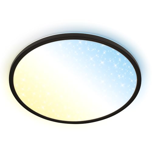 BRILONER - LED Panel mit Fernbedienung, dimmbar, Sternenhimmel, CCT warmweiß bis kaltweiß, LED Lampe, Deckenleuchte, Wohnzimmerlampe, Küchenlampe, Deckenbeleuchtung, Flurlampe, 37,5x4,5 cm, Schwarz