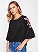 Floerns Women's Floral Embroidery Loose Blouse Bell Sleeve Top Black Rose L