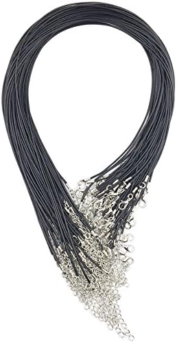 Dcatcher Braided Waxed Necklace Cord Bulk with Extension Chain Rope and Lobster Clasp for DIY Jewelry Making, 1.5mm 18inches 50pcs, Black