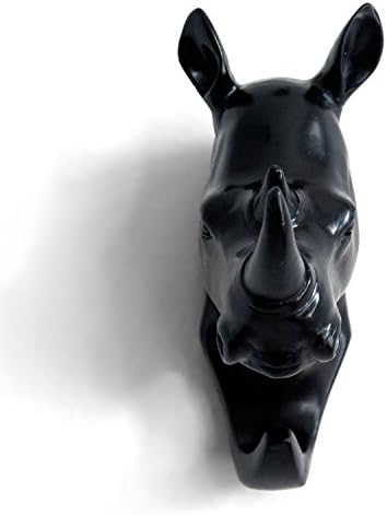UrbanLifeShop Rhino Head Single Wall Hook / Hanger Animal shaped Coat Hat Hook Heavy Duty, Rustic,Recycled, Decorative Gift (black)