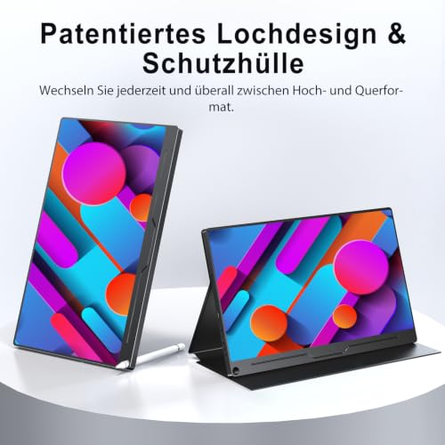 UPERFECT Portable Monitor 15.6 Inch with FHD 1080P IPS Matte Screen Standard HDMI/Type-C for Laptop/PC/Phone/Switch, Second Display with Protective Cover, VESA Compatible