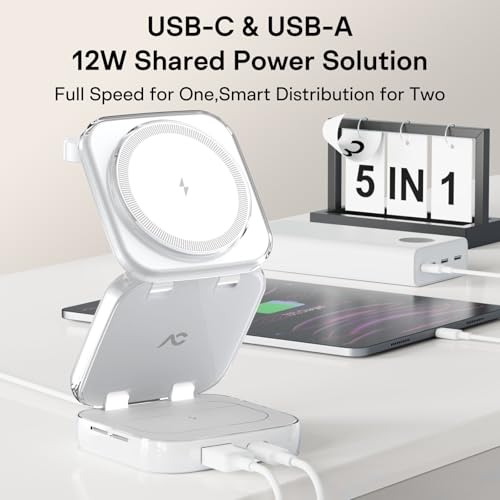 5-in-1 Wireless Charger for MagSafe, AC ISLAND Portable Travel Charging Station, 35W Max Qi2 Fast Foldable Magnetic Stand, Evolved for iPhone 17-12 Series, Apple Watch, AirPods (with 35W Adapter)