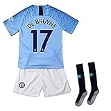 SAENJUXBB Manchester City Home 2018-19 Season Football Jersey #17 DE BRUYNE Kids & Youth Blue