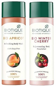 Biotique Bio Apricot Refreshing Body Wash, 190ml and Biotique Bio Wintercherry Lightening And Rejuvenating Body Nourisher, 190ml