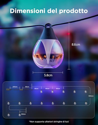 Govee Outdoor Lights, 15m Dimmable RGBWIC LED Chain Lights with 16 Million Colors and 111 Scene Modes, 80 lm for LED, 25,000 Hours Lifespan, Works with Alexa, Google Assistant, Matter