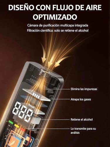 Alcoholimetro Homologado Test Alcoholemia Profesional : Recargable Alcohol Test Etilometro de Alta Precisión - Alcoholímetro Portátil con Pantalla LCD Digital y 10 Boquillas Test de Alcoholemia Negro