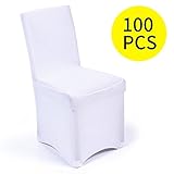 JAXPETY Set of 100PCS White Color Polyester Spandex Banquet Wedding Party Chair Covers,Flat