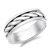 Sterling Silver Men's Braided Rope Spinner Ring