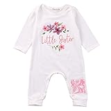 Newborn Baby Girls LITTLE SISTER Flower Rompers Bodysuits Toddler Pajamas Clothes (3-6M, white)