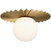 Alora Mood Plume 12" Flush Mount | Brushed Gold Finish | Matte Opal Glass Globe | Parisian Inspired Ceiling Light | Made of S