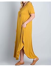 Vestido largo de verano con bolsillos y manga corta, con cuello en V, para mujer