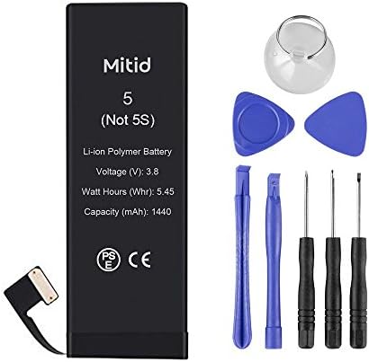 Replacement Batteries for iPhone 5 with Repair Kit by Mitid, Li-ion Battery Replacement with Tools