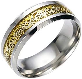 Bokeley Jewelly Rings Gift, Men Tungsten Carbide Ring Wedding Band 8mm Silver Celtic Dragon Inlay Polish Finish (Size:12, Multicolor)