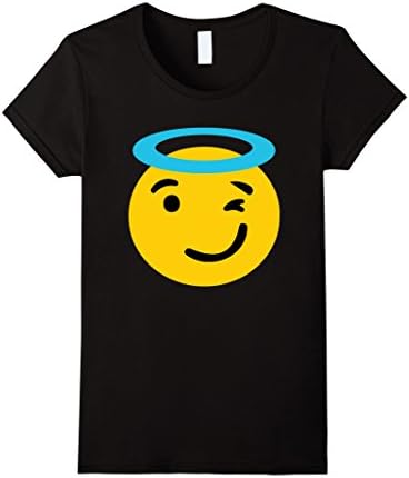 Womens T-Shirt Emoticon Wink Face Angel Halo Smile Eyes Small Black