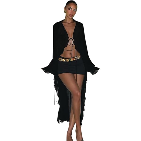 ZGJAYIWA Women Shiny Rhinestone Perl Beading Cover Up Long