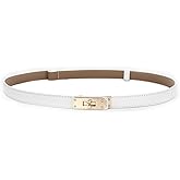 Women's Skinny Leather Belt with Adjustable Silver Turn-Lock Buckle - Ideal for Dresses, Jeans, and Coats, Black