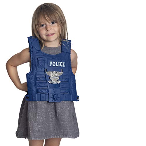 Kids Police Costume for Role Play 14 Pcs Police Toys with Police Badge, Kids Handcuffs, Shield, Vest, Flashing Light, Whistle, Police Baton - Police Officer Halloween Costume for Boys and Girls