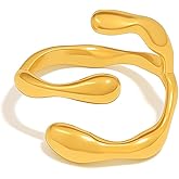 18K Gold Plated Open Crossover Ring for Women | Chunky Adjustable Wrap Band | Minimalist Stackable Statement Jewelry in Stainless Steel