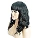 VRZ Short Bob Curly Wig Synthetic Wavy Shoulder Length Black Wig with Bangs Natural Looking Heat Resistant Fiber Hair Wigs for Women