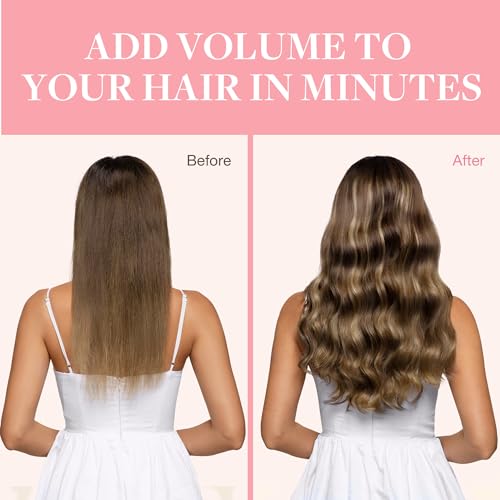 GOO GOO Natural Hair Clip in Extensions, 7pcs 120g 50cm 4/27/4 Chocolate Brown to Caramel Blonde, Natural Hair Extensions