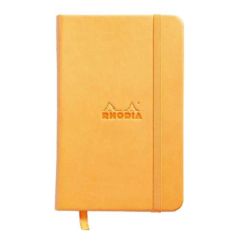 RHODIA 118568C - Rigid Notebook Webnotebook Orange - A6 - Dotted Dot - 192 pages - Clairefontaine Ivory Paper 90 g/m - Bookmark, Elastic Closure - Faux Leather Cover