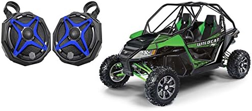 2 Arctic Cat Wildcat 6.5" Roll Cage Roll Bar SSV Tower Speakers+Pods+Blue Grills