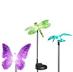 OxyLED Solar Garden Lights,Hummingbird,Butterfly & Dragonfly Solar Garden Stake Light,Solar Powered Lights Outdoor Multi-color Changing LED Light,Solar Security Lights for Garden,Patio,Backyard(3 Pack)