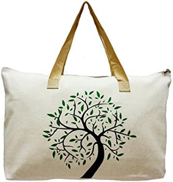 LinNaDa Eco Bag, Eco Friendly Tote Bag Natural Color 21.5" W x14.5 Tx 5"Bottom Gusset (Natural Color Tree Pic)