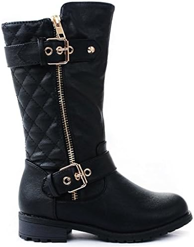 ReVeaL Girl's Dual Buckle Zipper Mid Calf Boots (BK-4)
