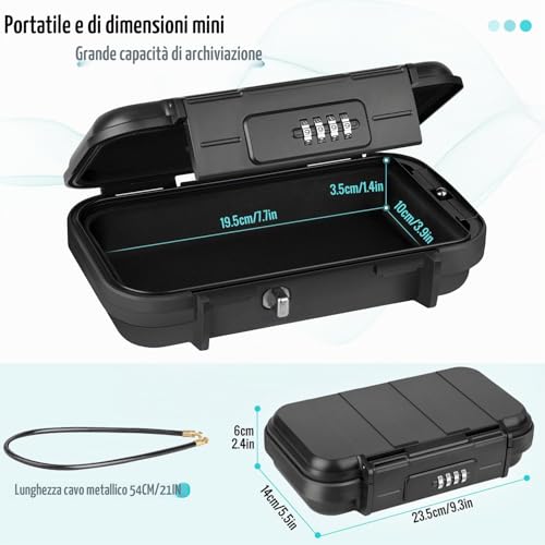 WACCET Portable Safe, Safe Safe Mini Travel Safe Safe Waterproof Anti-theft with Detachable Wire Rope, Safe for Home, Office, Hotel