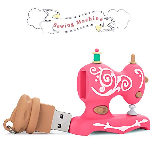 LEIZHAN Novelty USB Flash Drive Sewing Machine Themed Character Thumb Drive Gift Pendrive (16GB, Sewing Machine (Pink))