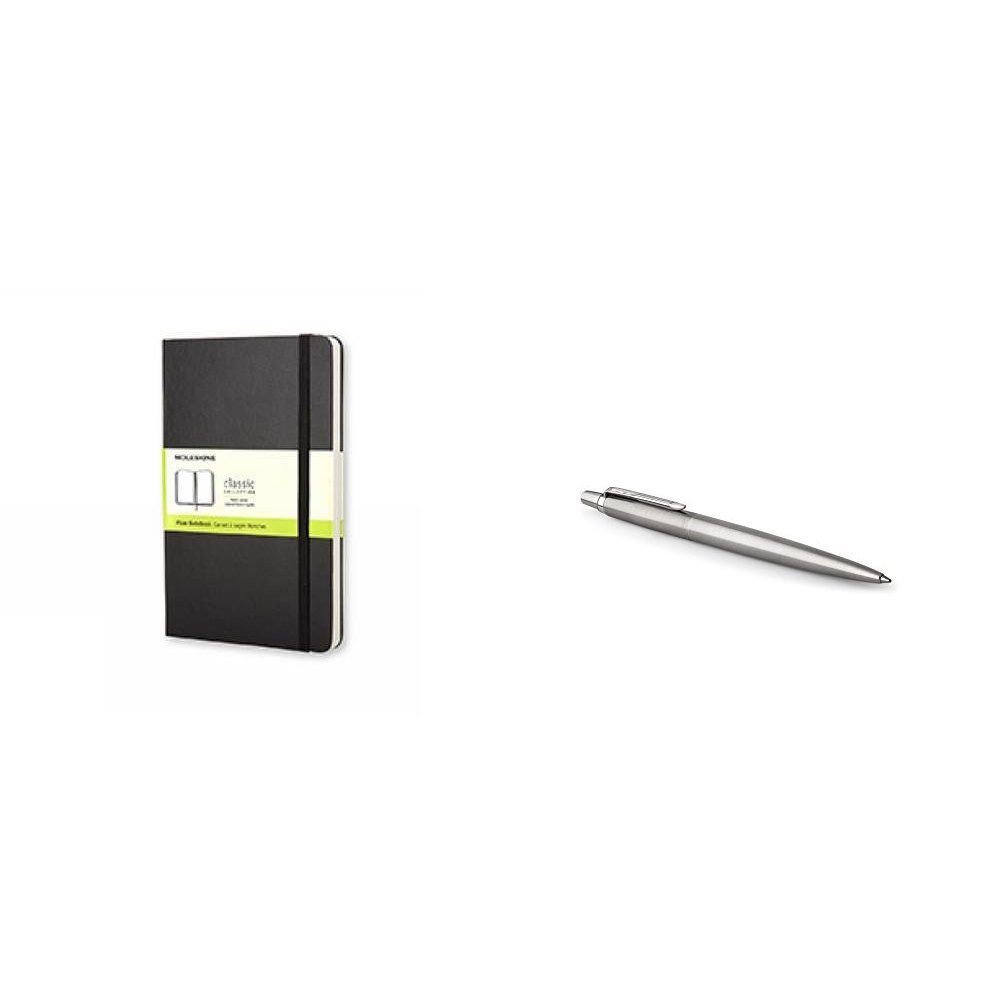 Moleskine Plain Pocket Notebook and Parker Jotter CT Ballpoint Pen, Gift Box - Stainless Steel