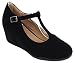 Patricia04 T-Strap Velvet Round Toe Mid Wedge Formal Dress Pump Shoes