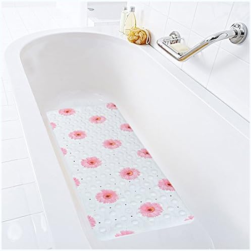 Flower Textured Surface Dots Bath Mat Extra Long Anti-Slip Tub Mat Anti-Bacterial Shower Mat,Simple Deluxe Non Slip Bath Mats ,Machine Washable 14.1 x 38.2 Inches